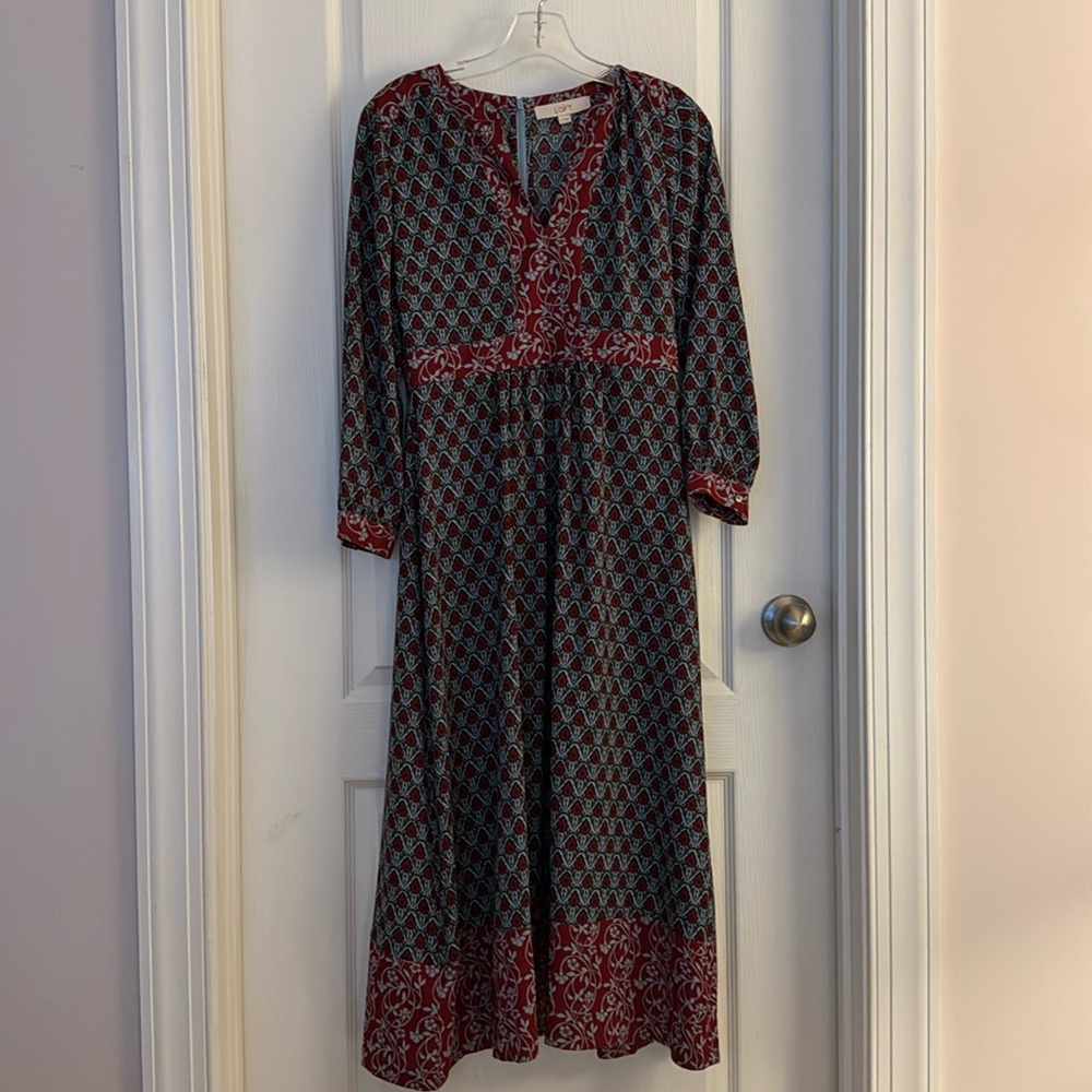 Long sleeve patterned midi dress